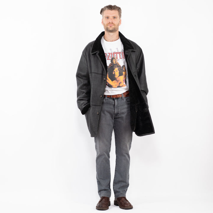 Vintage 90's Men Sheepskin Coat in BlackZ2054