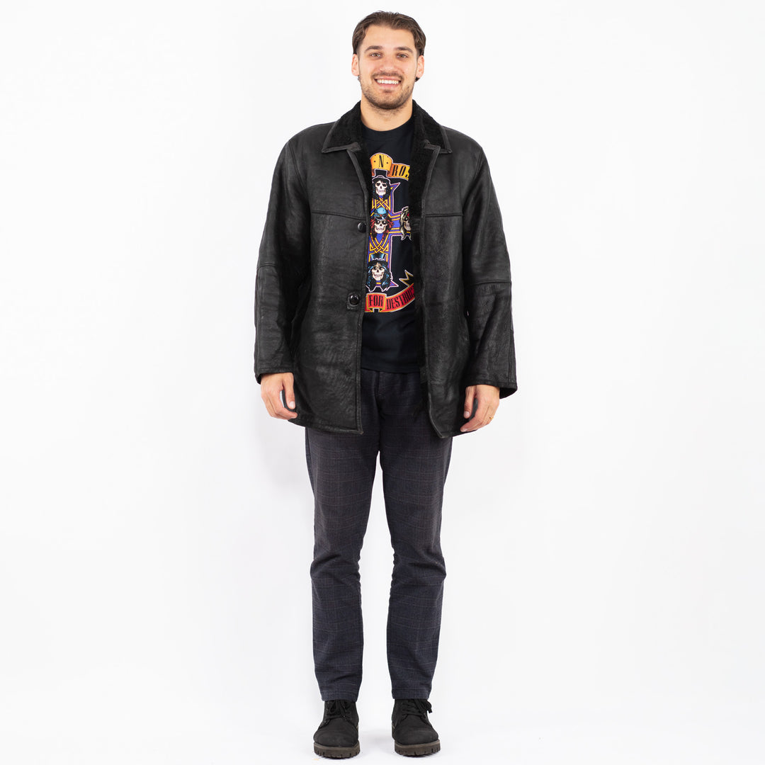 Vintage 90's Men Sheepskin Coat in BlackZ2371