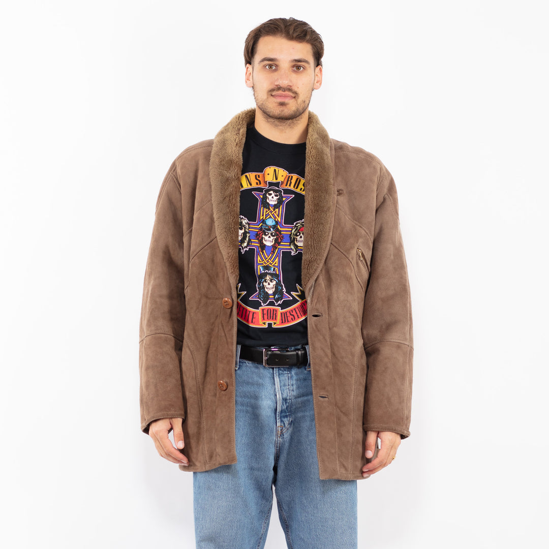 Vintage 80's Men Sheepskin Coat in Brown