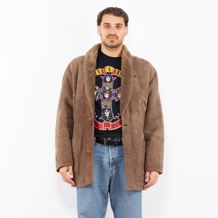 Vintage 80's Men Sheepskin Coat in Brown