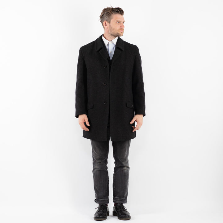 Vintage 70's Men Wool Coat in Black