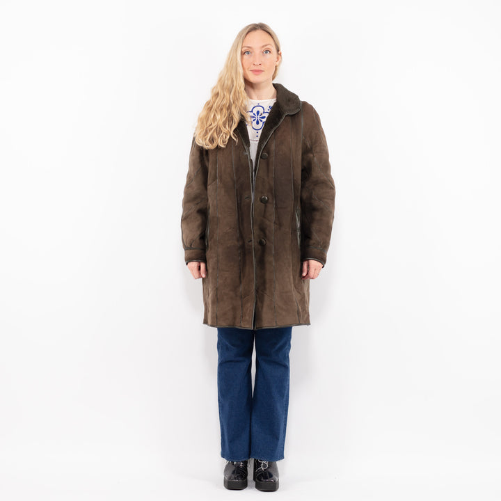 Vintage 80's Women Sheepskin Coat in GreenA0996
