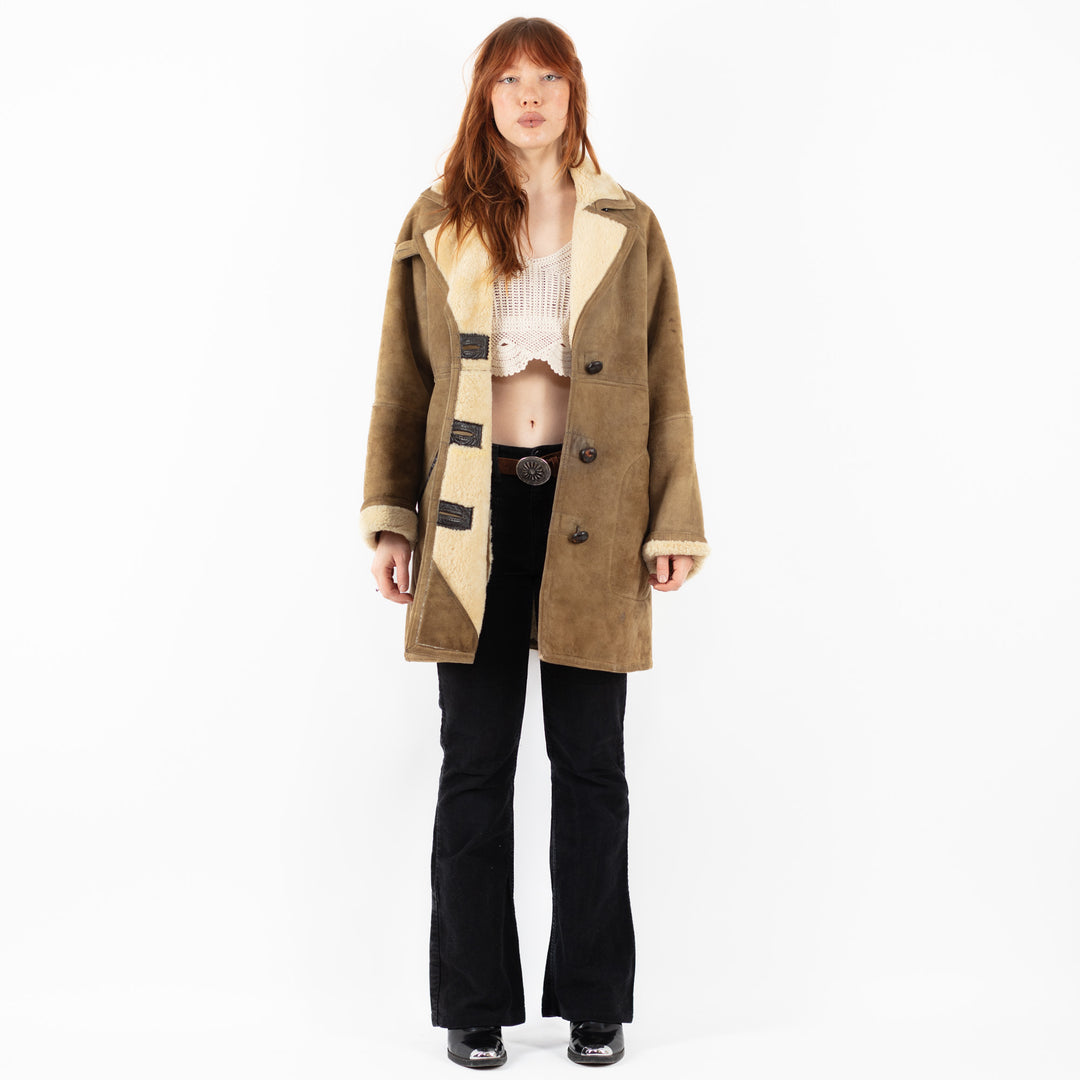 Vintage 90's Women Sheepskin Coat in BeigeV9763