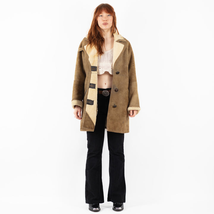 Vintage 90's Women Sheepskin Coat in BeigeV9763