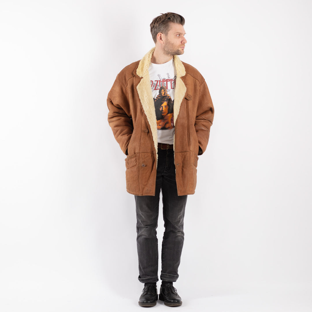 Vintage 80's Men Sheepskin Coat in Brown