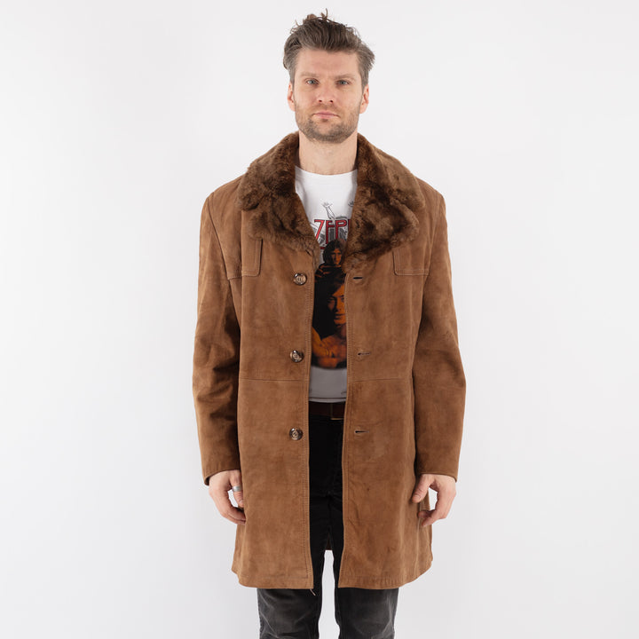 Vintage 70's Men Suede Sherpa Coat in BrownZ780