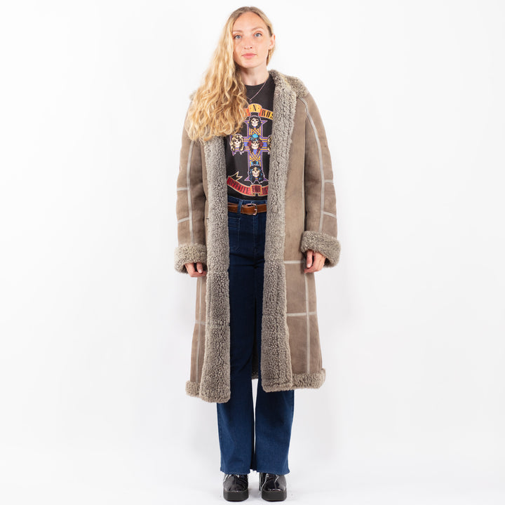 Vintage 80's Women Sheepskin Coat in BeigeA0367