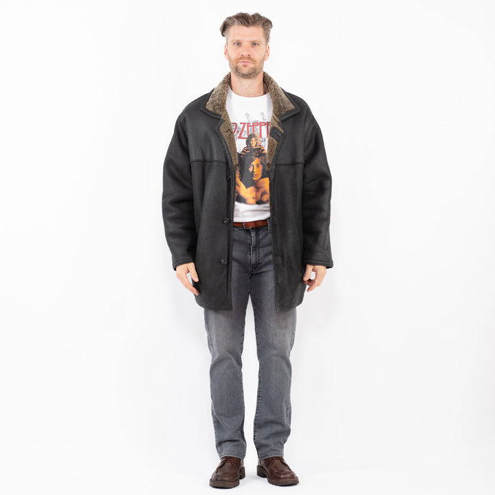 Vintage 90's Men Sheepskin Coat in BlackZ2055