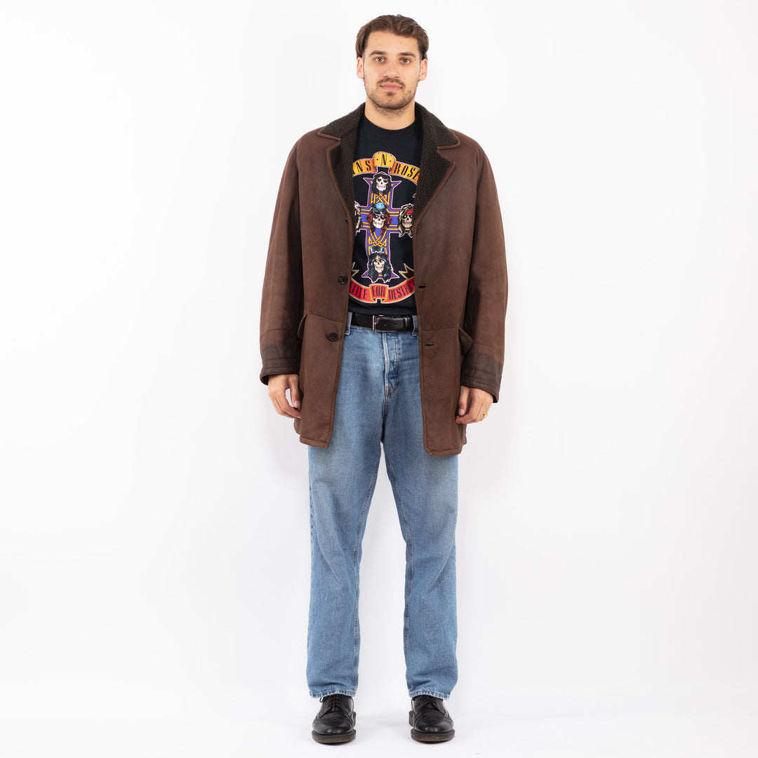 Vintage 80's Men Sheepskin Coat in Brown