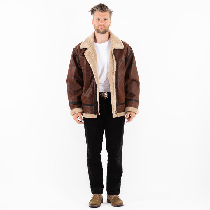 Vintage 90's Men Suede Sherpa Jacket in BrownZ1833