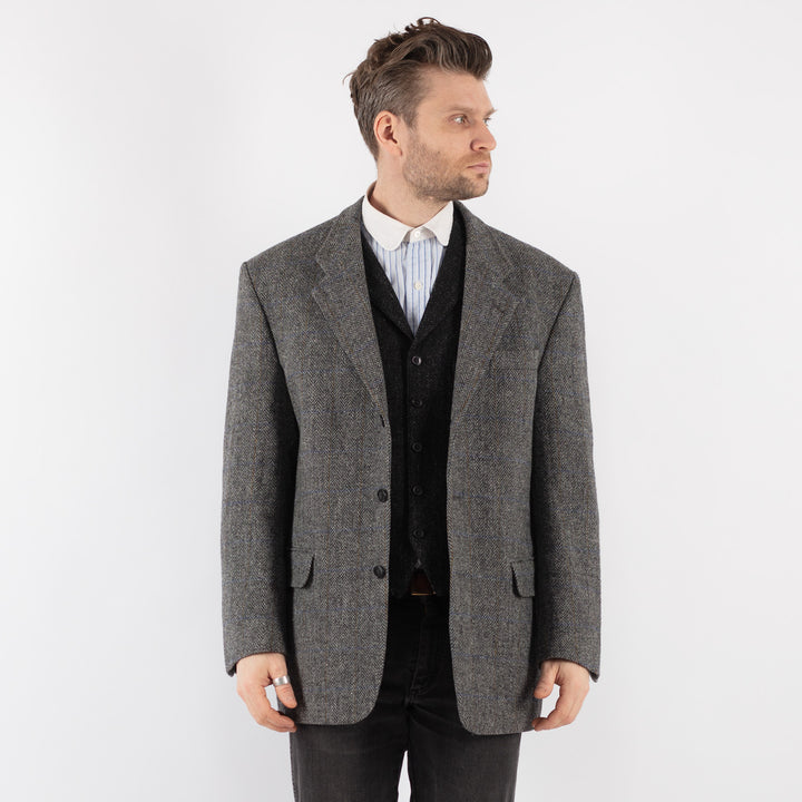 Vintage 70's Men Harris Tweed Jacket in GrayZ173