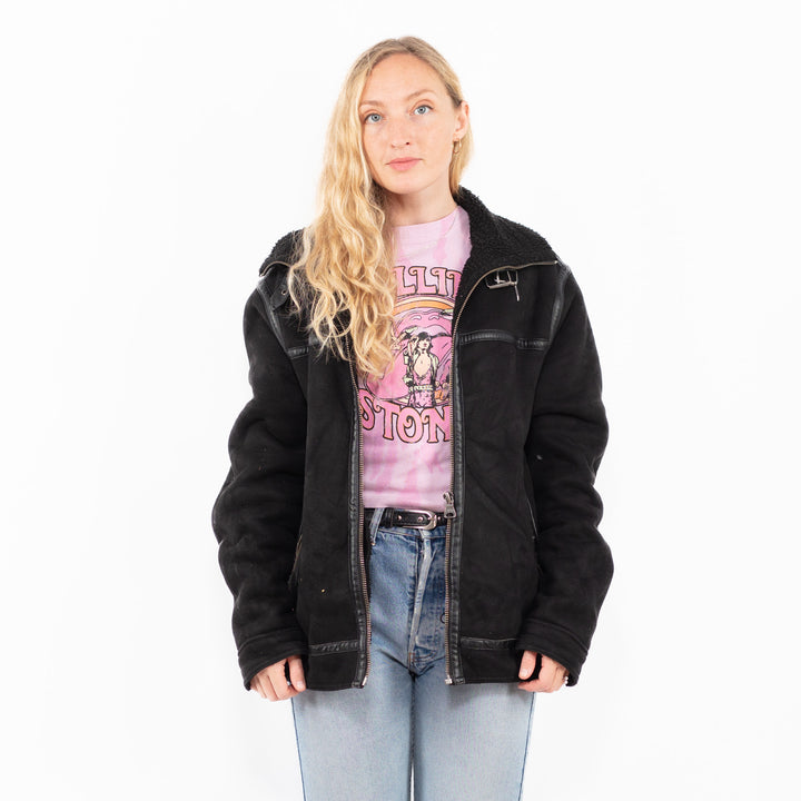 Vintage 00's Women Faux Sheepskin Jacket in BlackA0517