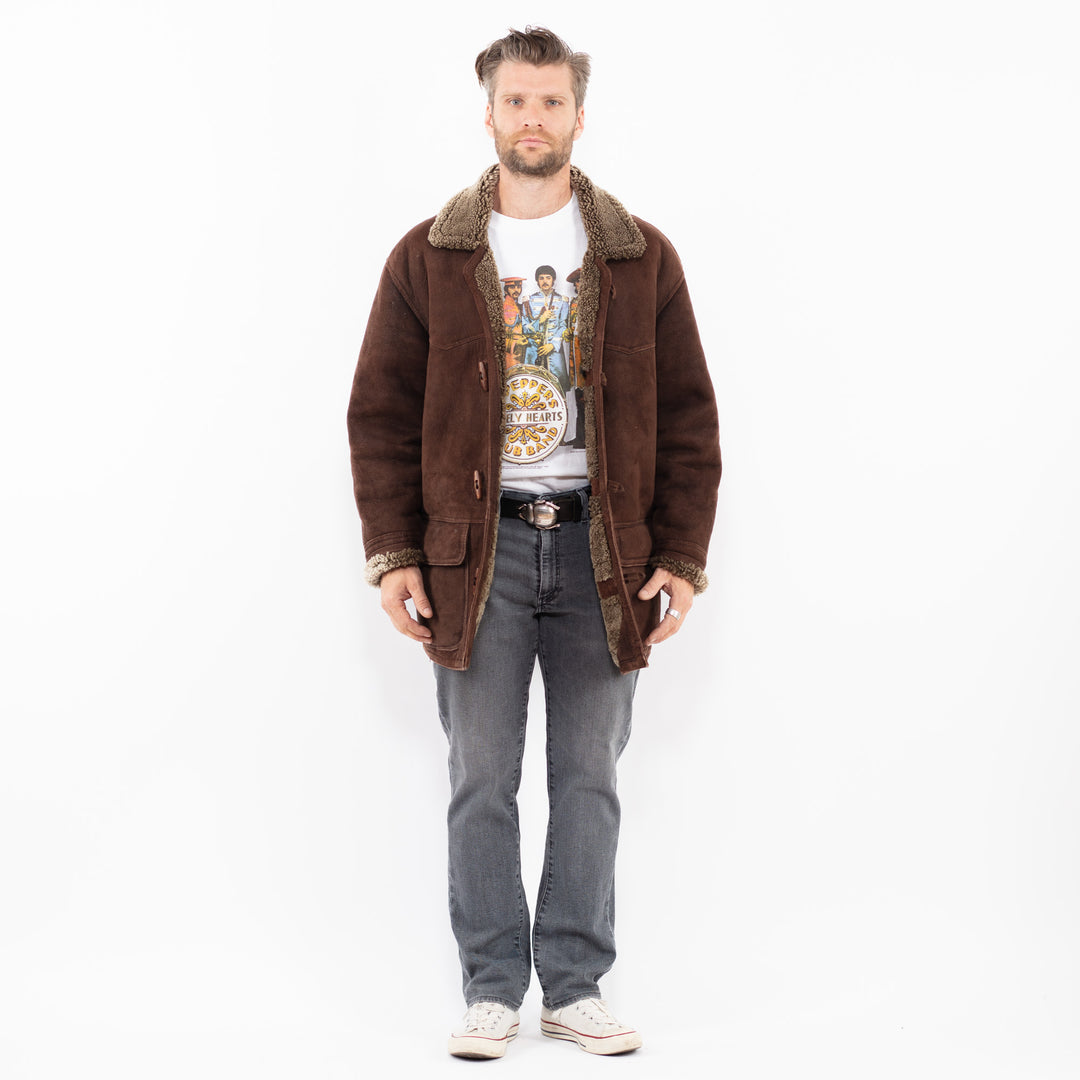 Vintage 80's Men Sheepskin Coat in Brown