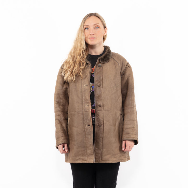 Vintage 80's Women Sheepskin Coat in BeigeA0894