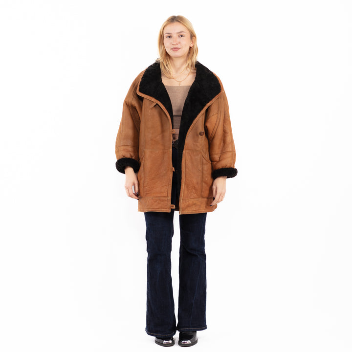 Vintage 80's Women Sheepskin Coat in BrownA0725