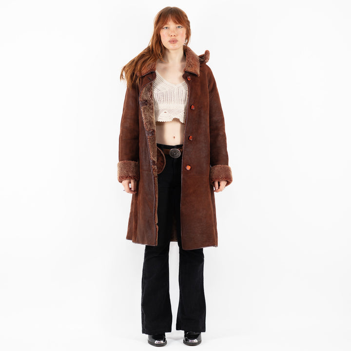 Vintage 90's Women Sheepskin Coat in BrownV9765
