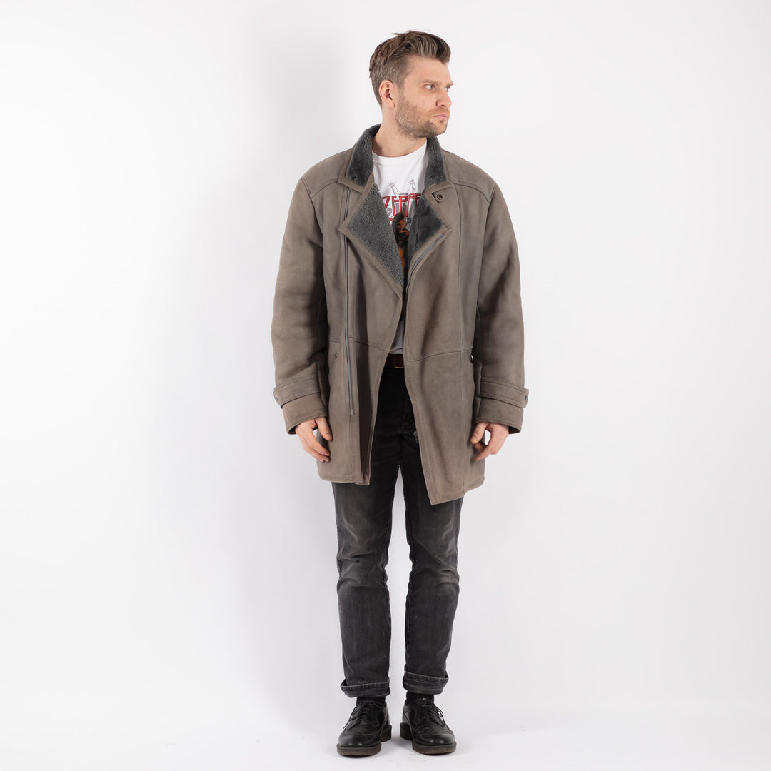 Vintage 70's Men Sheepskin Coat in Gray