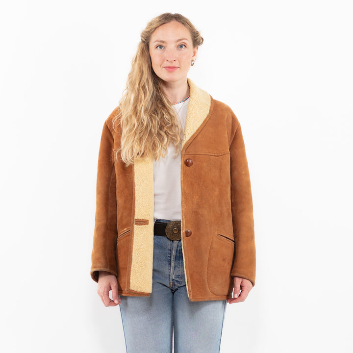 Vintage 90's Women Sheepskin Coat in BrownA0266