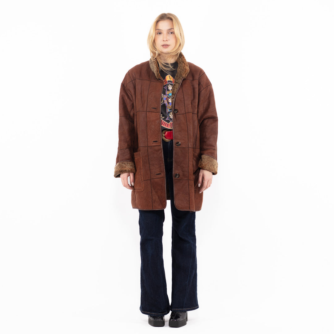 Vintage 90's Women Sheepskin Coat in BrownA1099