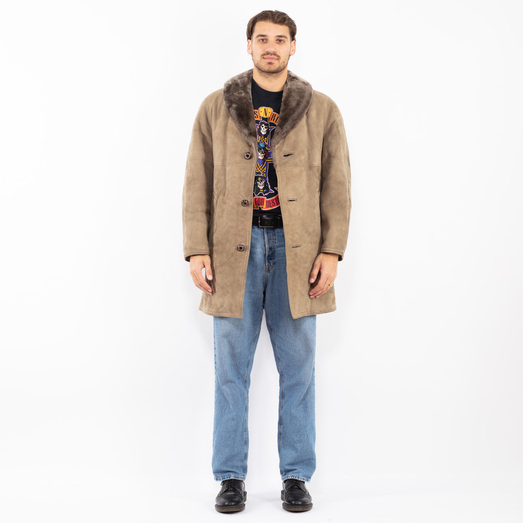 Vintage 70's Men Sheepskin Coat in Beige