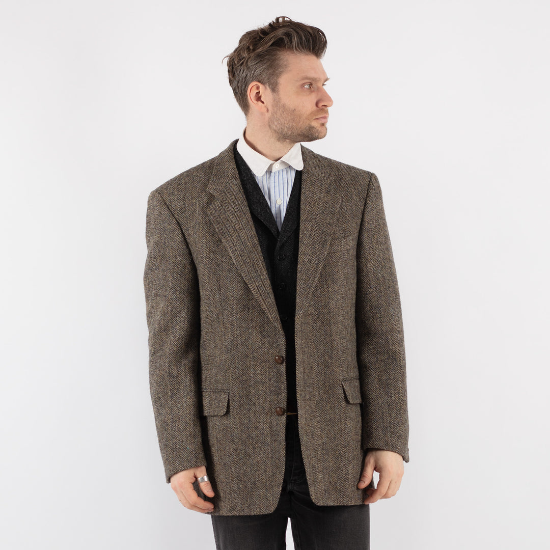 Vintage 70's Men Harris Tweed Jacket in Beige