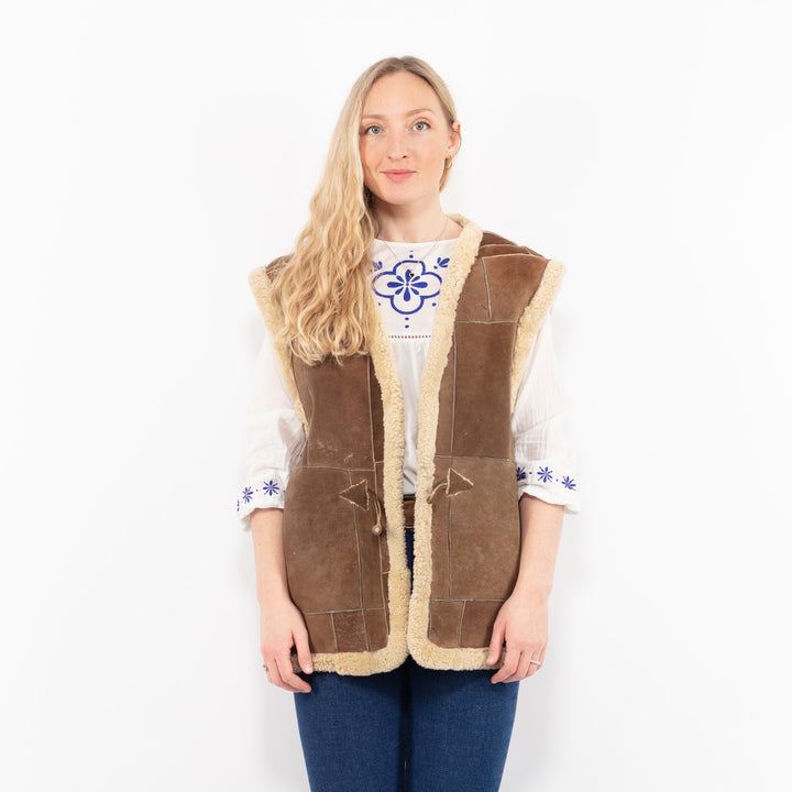 Vintage 70's Women Sheepskin Vest in Brown