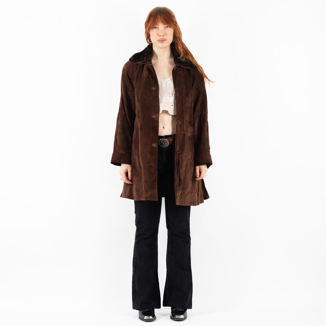 Vintage 90's Women Suede Sherpa Coat in BrownV9766