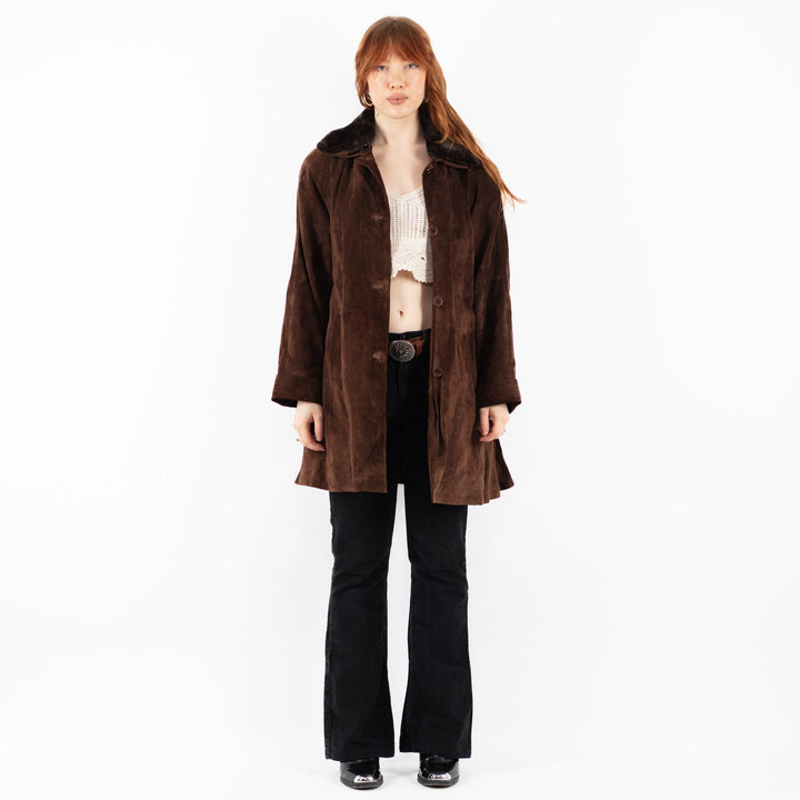 Vintage 90's Women Suede Sherpa Coat in BrownV9766