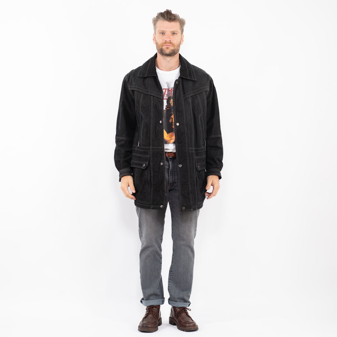 Vintage 90's Men Suede Coat in BlackZ2283