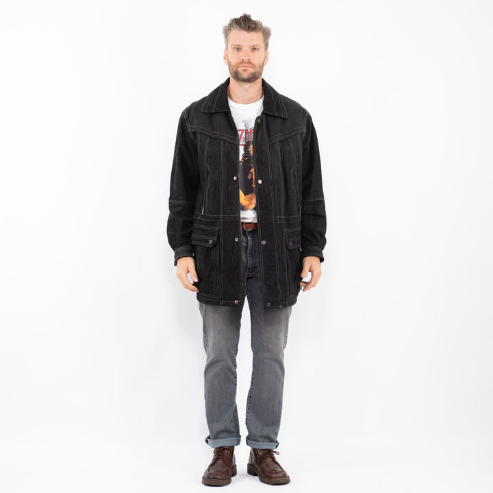 Vintage 90's Men Suede Coat in BlackZ2283