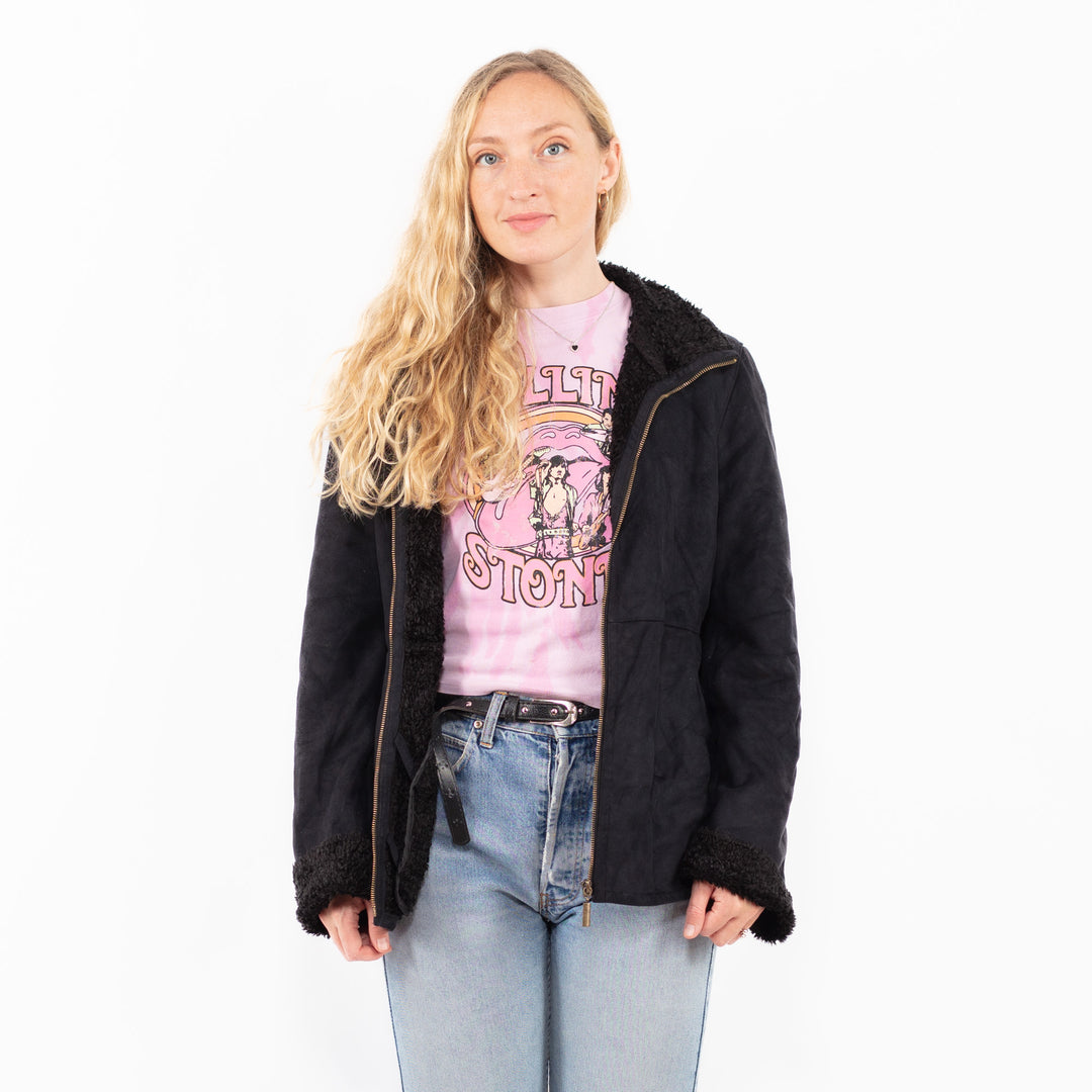 Vintage 00's Women Faux Sheepskin Jacket in BlackA0519