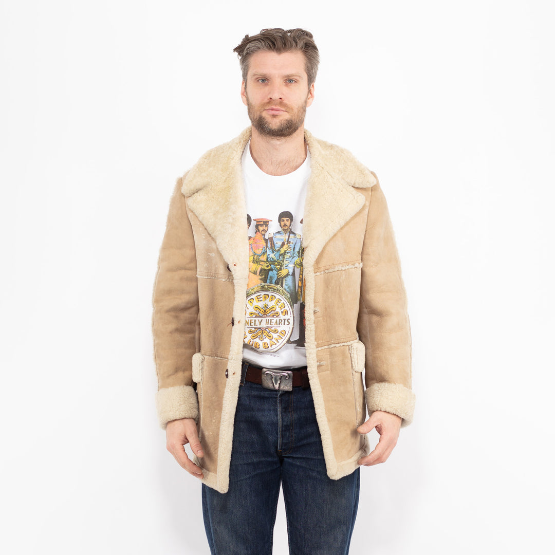 Vintage 70's Men Sheepskin Coat in BeigeZ2665