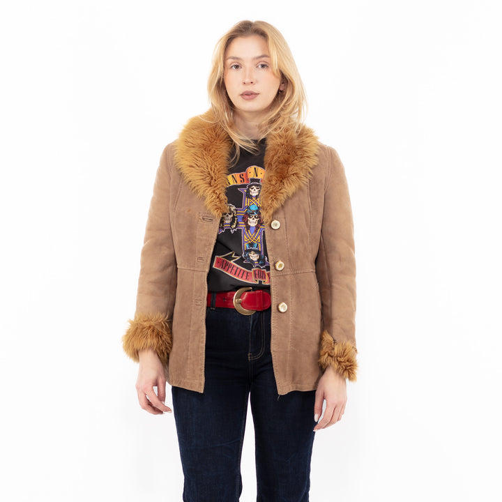 Vintage 70's Women Sheepskin Jacket in Beige