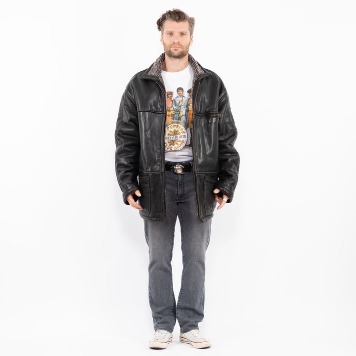 Vintage 90's Men Leather Coat in BlackZ1934