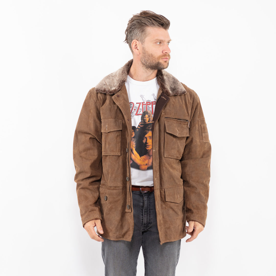 Vintage 90's Men Suede Sherpa Jacket in BrownZ2284