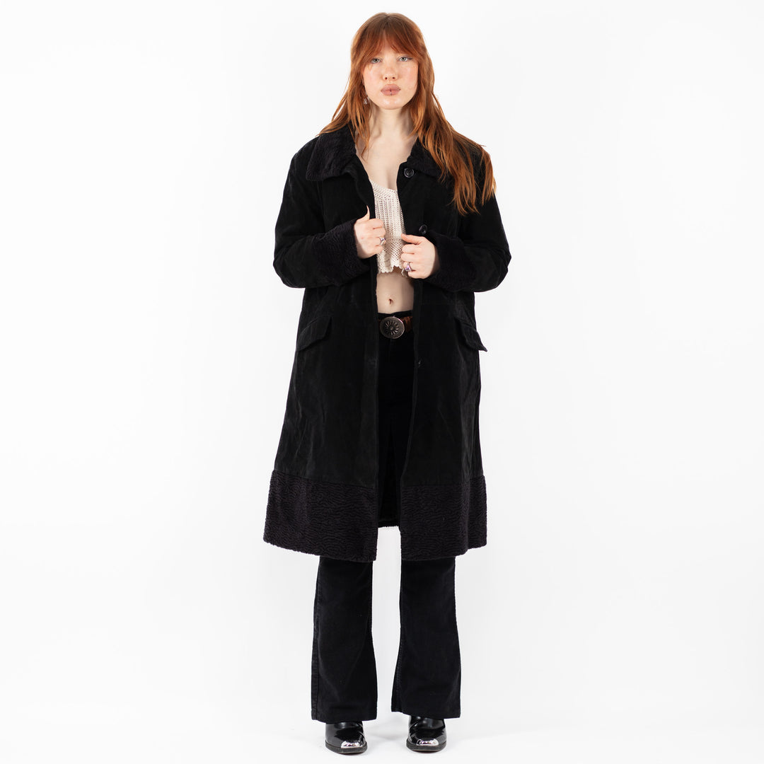 Vintage 90's Women Suede Sherpa Coat in BlackV9767