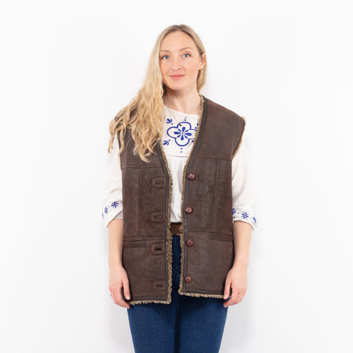 Vintage 90's Women Sheepskin Vest in BrownA1000