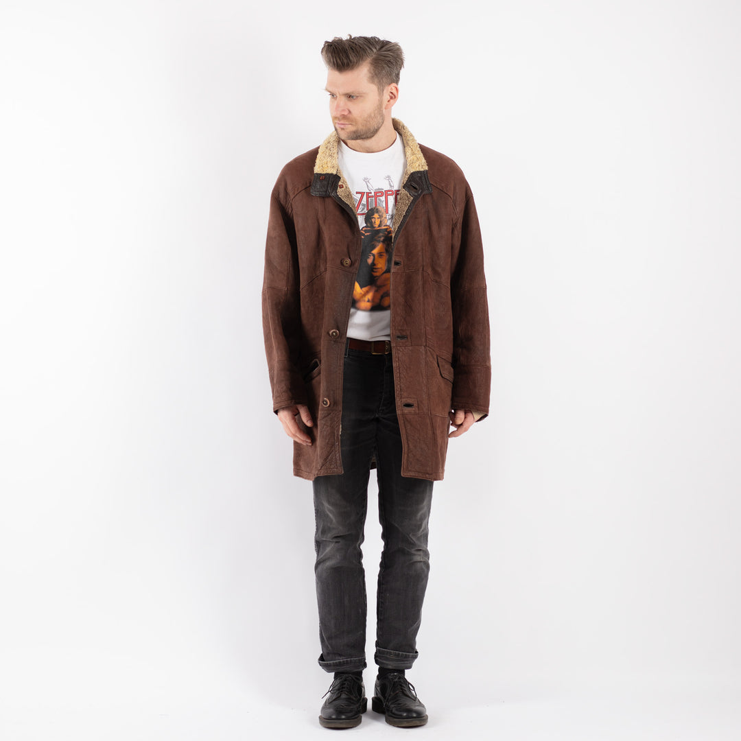 Vintage 90's Men Sheepskin Coat in Brown