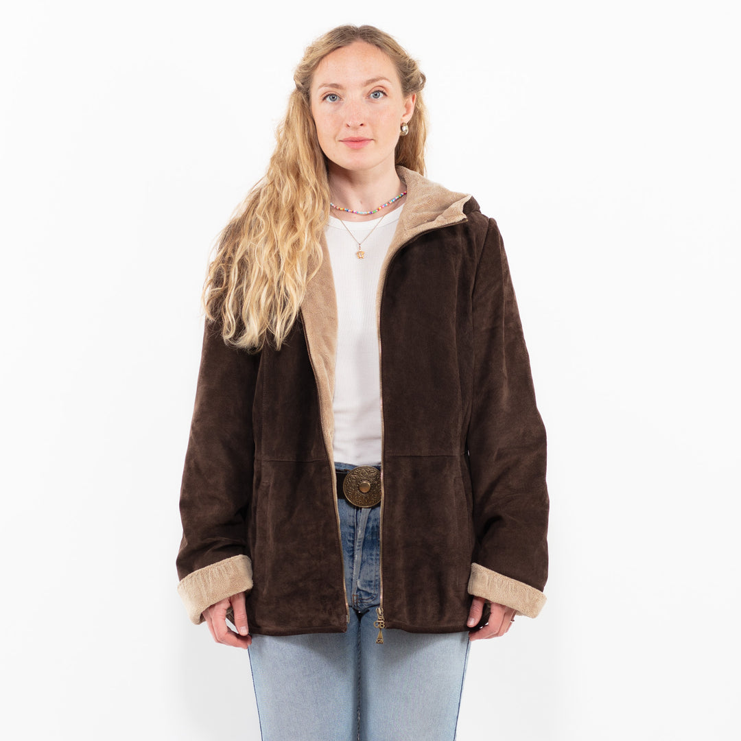 Vintage 00's Women Suede Sherpa Jacket in BrownA0268