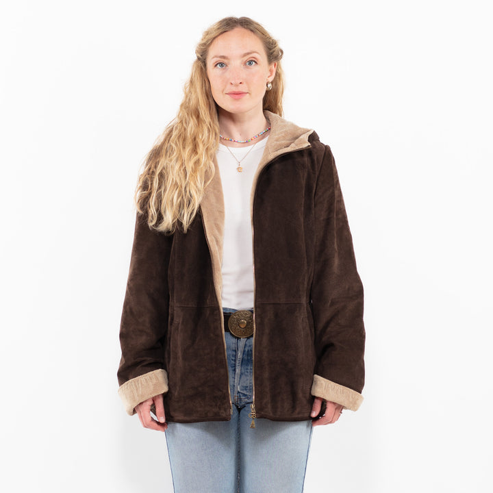 Vintage 00's Women Suede Sherpa Jacket in BrownA0268