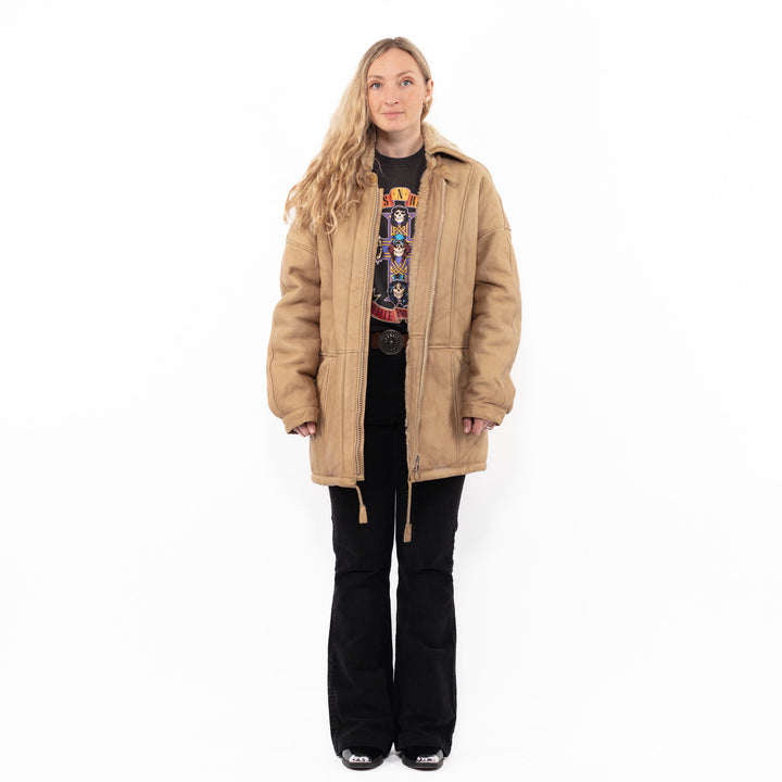 Vintage 80's Women Sheepskin Coat in BeigeA0897