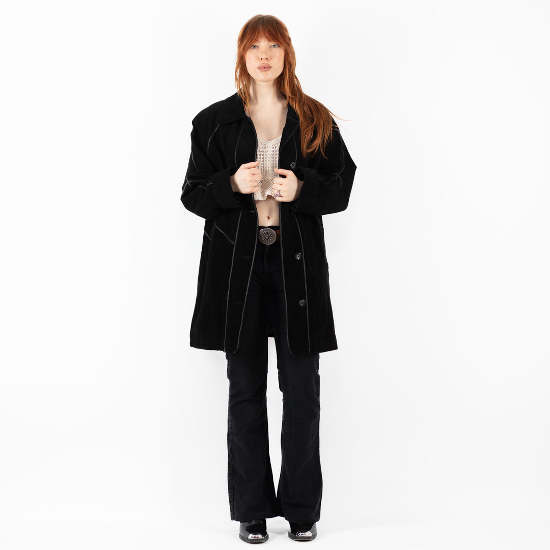 Vintage 90's Women Suede Coat in BlackV9768