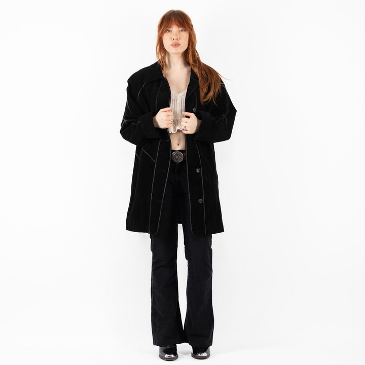 Vintage 90's Women Suede Coat in BlackV9768