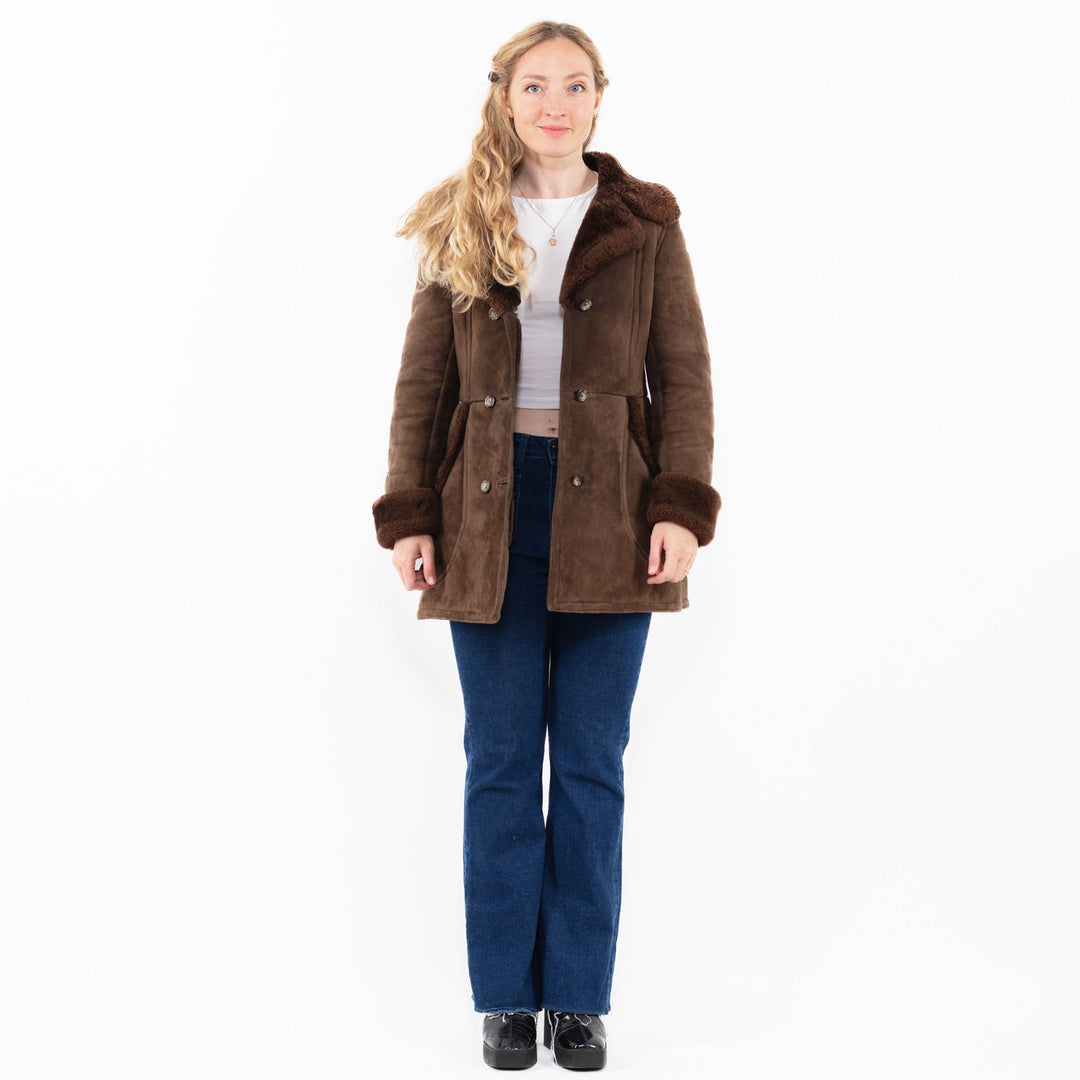 Vintage 70's Women Sheepskin Coat in Brown