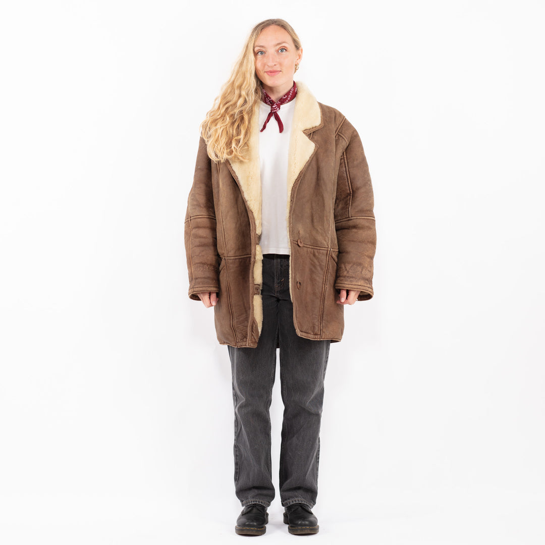 Vintage 80's Women Sheepskin Coat in BrownA0615