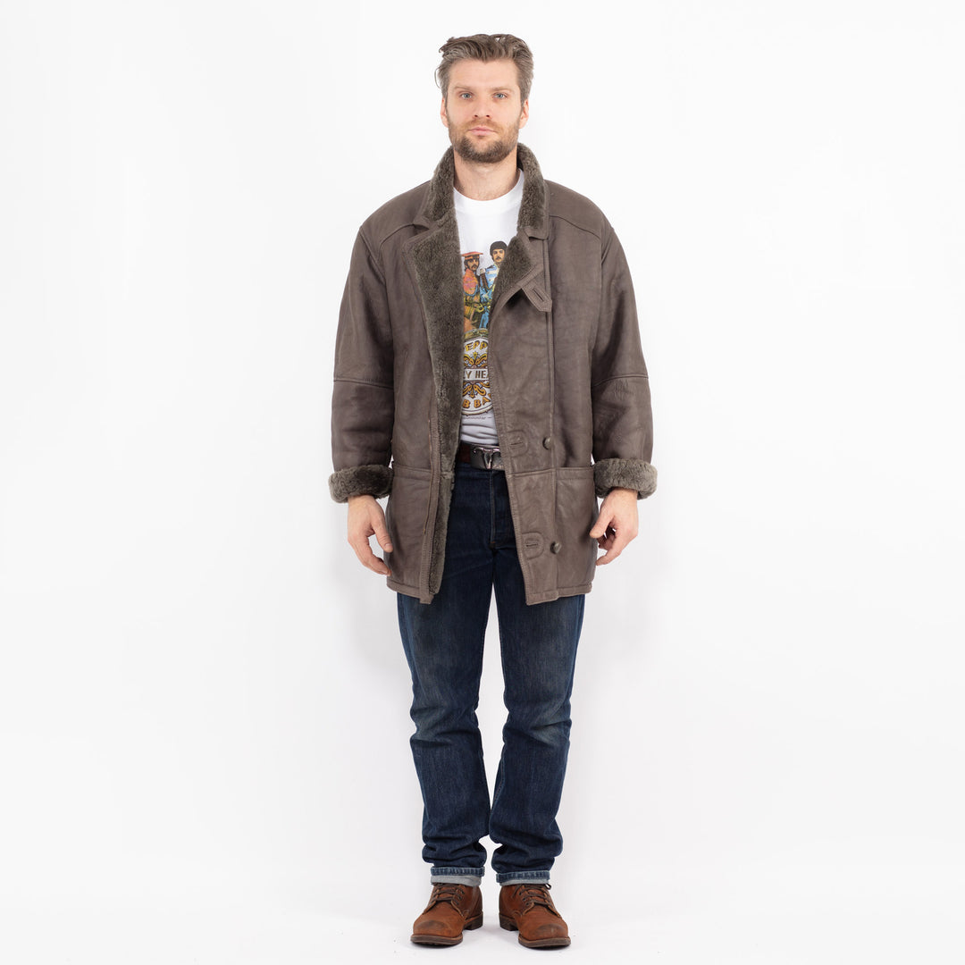 Vintage 80's Men Sheepskin Coat in GrayZ2667
