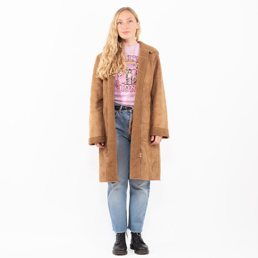 Vintage 00's Women Faux Sheepskin Coat in BrownA0521