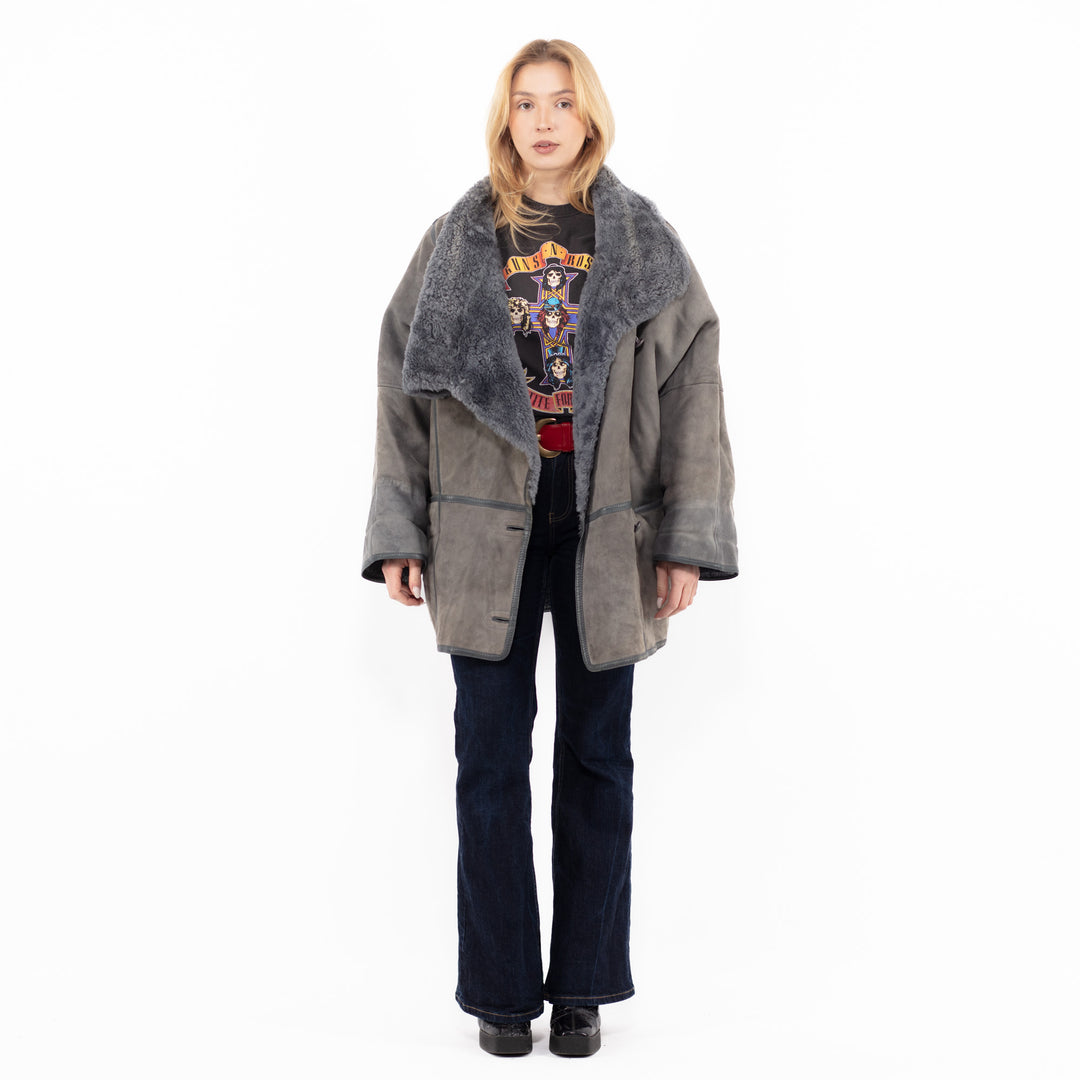 Vintage 80's Women Sheepskin Coat in GrayA1101