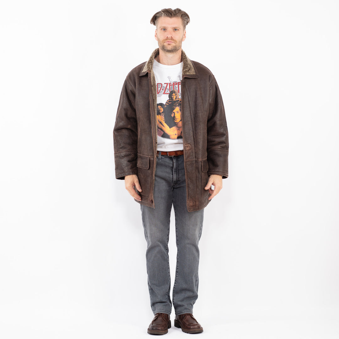 Vintage 90's Men Sheepskin Coat in BrownZ2060