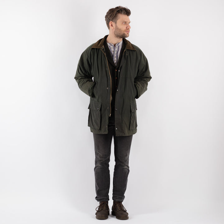 Vintage 90's Men Waxed Cotton Jacket in Green